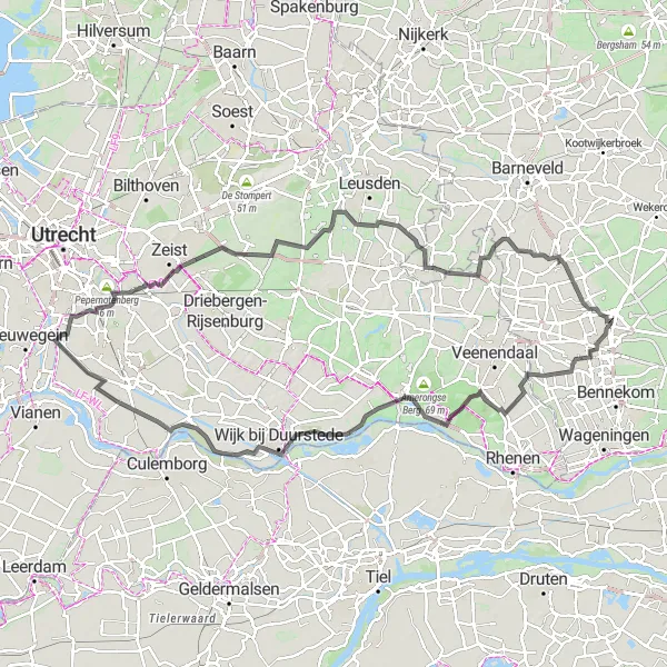 Map miniature of "The Ambitious Amateurs" cycling inspiration in Gelderland, Netherlands. Generated by Tarmacs.app cycling route planner