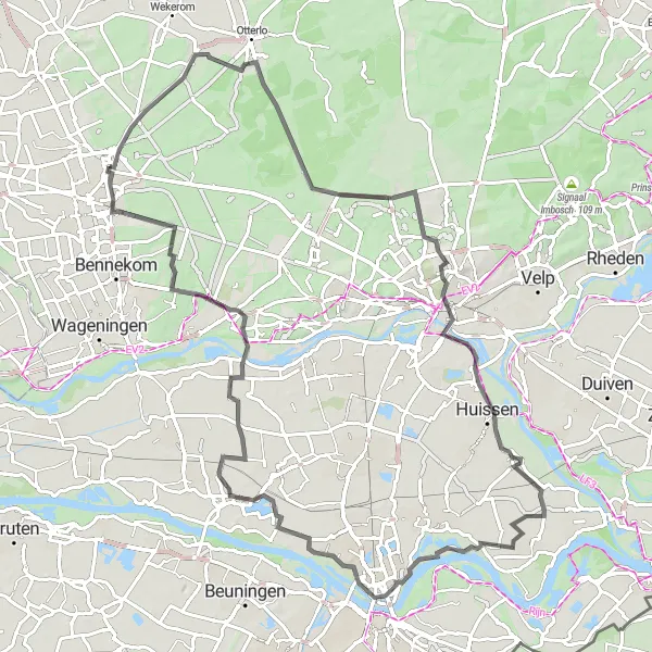 Miniatuurkaart van de fietsinspiratie "Ede naar Arnhem via Oud-Reemst en Fort Boven-Lent" in Gelderland, Netherlands. Gemaakt door de Tarmacs.app fietsrouteplanner