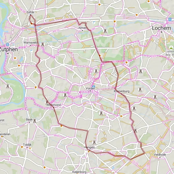 Map miniature of "Almen Loop" cycling inspiration in Gelderland, Netherlands. Generated by Tarmacs.app cycling route planner