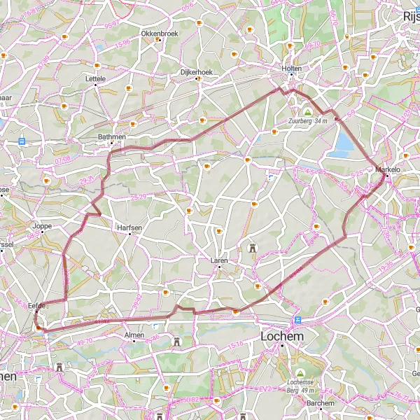 Map miniature of "Markelo Challenge" cycling inspiration in Gelderland, Netherlands. Generated by Tarmacs.app cycling route planner