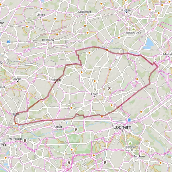 Miniatuurkaart van de fietsinspiratie "Gravel Route Eefde - Almen" in Gelderland, Netherlands. Gemaakt door de Tarmacs.app fietsrouteplanner