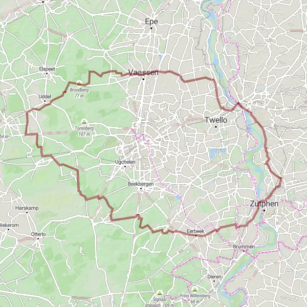 Map miniature of "Gravel Cycling Route: Eefde to Terwolde" cycling inspiration in Gelderland, Netherlands. Generated by Tarmacs.app cycling route planner