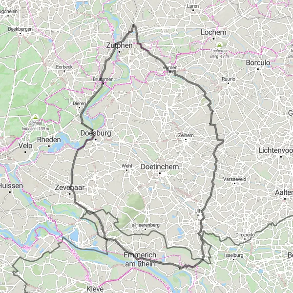 Map miniature of "Road Cycling Route: Eefde to Rhienderen" cycling inspiration in Gelderland, Netherlands. Generated by Tarmacs.app cycling route planner