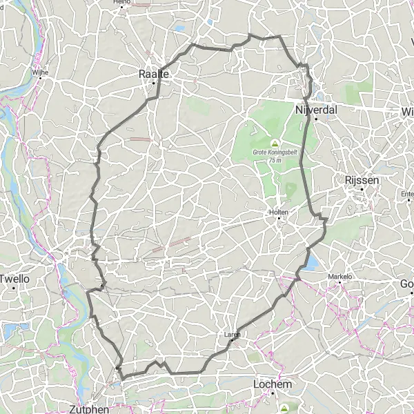 Map miniature of "Road Cycling Route: Eefde to Het Barge" cycling inspiration in Gelderland, Netherlands. Generated by Tarmacs.app cycling route planner