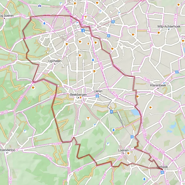 Miniatuurkaart van de fietsinspiratie "Gravelroute naar Schalterberg en Julianatoren" in Gelderland, Netherlands. Gemaakt door de Tarmacs.app fietsrouteplanner