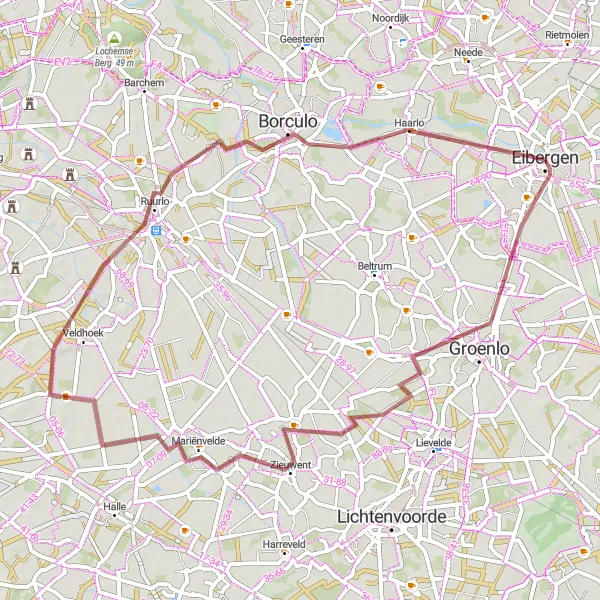 Miniatuurkaart van de fietsinspiratie "Graveltocht langs Groenlo en Ruurlo" in Gelderland, Netherlands. Gemaakt door de Tarmacs.app fietsrouteplanner