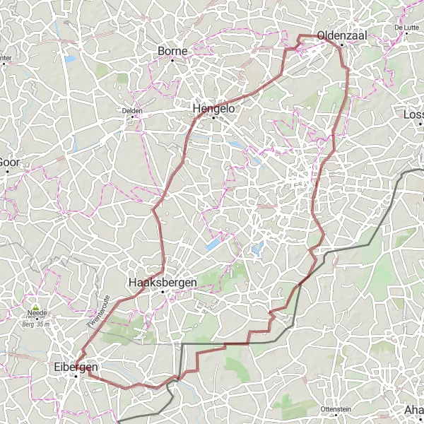 Map miniature of "Scenic Gravel Route in Gelderland" cycling inspiration in Gelderland, Netherlands. Generated by Tarmacs.app cycling route planner