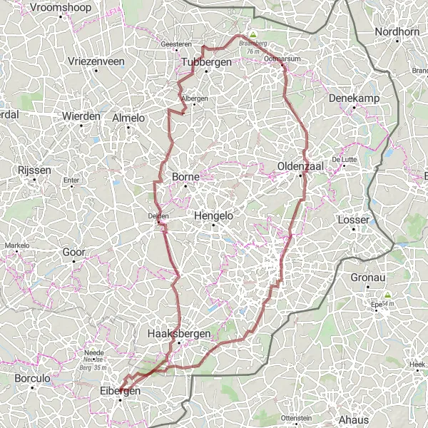 Miniatuurkaart van de fietsinspiratie "Avontuurlijk Twente" in Gelderland, Netherlands. Gemaakt door de Tarmacs.app fietsrouteplanner