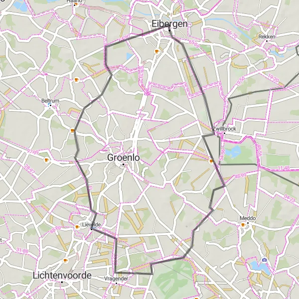 Miniatuurkaart van de fietsinspiratie "Grensoverschrijdende Tocht" in Gelderland, Netherlands. Gemaakt door de Tarmacs.app fietsrouteplanner