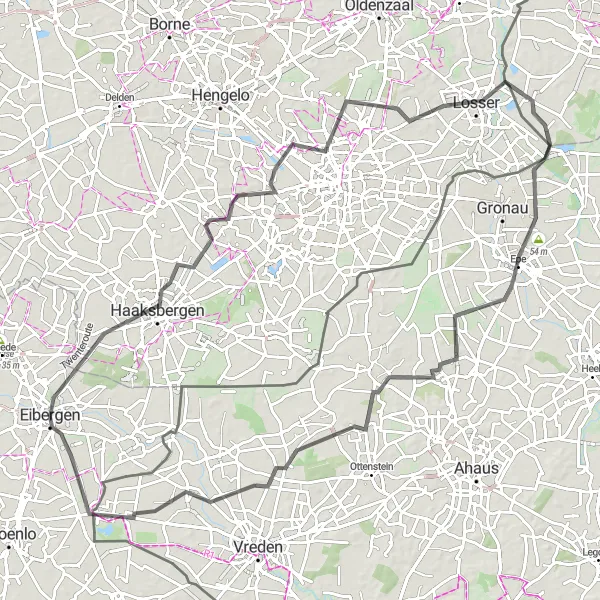 Miniatuurkaart van de fietsinspiratie "Haaksbergen tot Ellewick: Pittige roadtrip bij Eibergen" in Gelderland, Netherlands. Gemaakt door de Tarmacs.app fietsrouteplanner