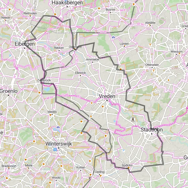 Miniatuurkaart van de fietsinspiratie "Rondje Eibergen via Mallem en Südlohn" in Gelderland, Netherlands. Gemaakt door de Tarmacs.app fietsrouteplanner