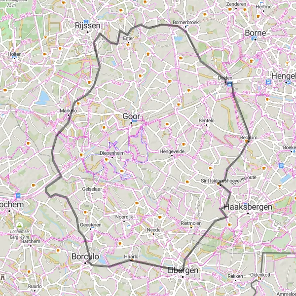 Map miniature of "Borculo and Delden Experience" cycling inspiration in Gelderland, Netherlands. Generated by Tarmacs.app cycling route planner