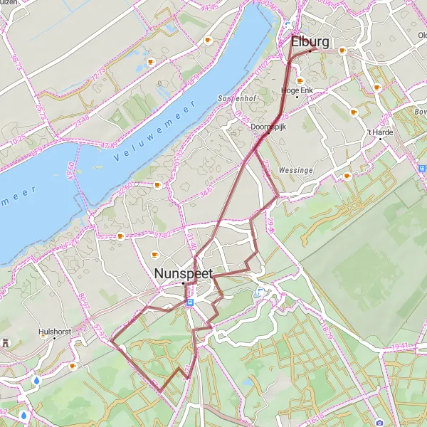 Miniatuurkaart van de fietsinspiratie "Rondje Doornspijk en Oosteinde" in Gelderland, Netherlands. Gemaakt door de Tarmacs.app fietsrouteplanner