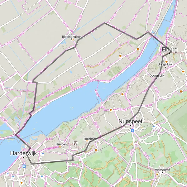 Miniatuurkaart van de fietsinspiratie "Veluwse Rondrit van Hulshorst naar Biddinghuizen" in Gelderland, Netherlands. Gemaakt door de Tarmacs.app fietsrouteplanner