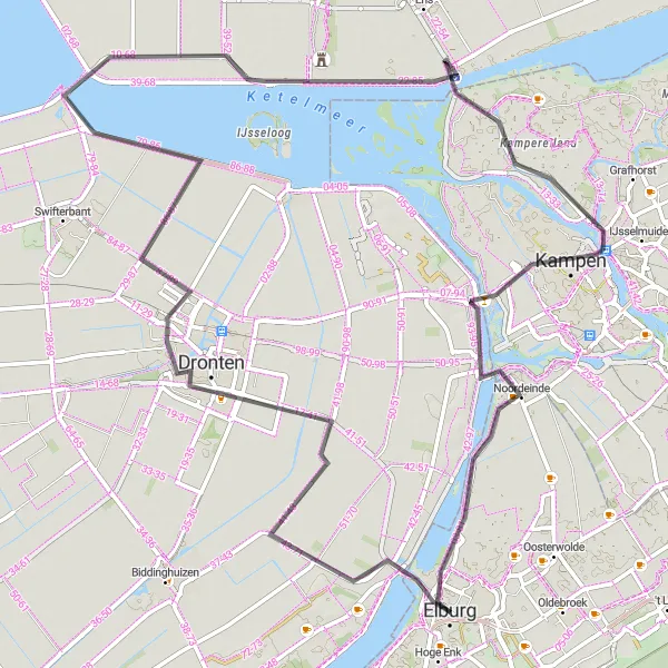 Miniatuurkaart van de fietsinspiratie "Fietsen rond Elburg via Kampen" in Gelderland, Netherlands. Gemaakt door de Tarmacs.app fietsrouteplanner