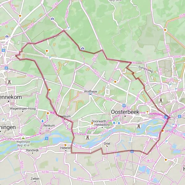 Map miniature of "Elden to Belvedère Gravel Route" cycling inspiration in Gelderland, Netherlands. Generated by Tarmacs.app cycling route planner