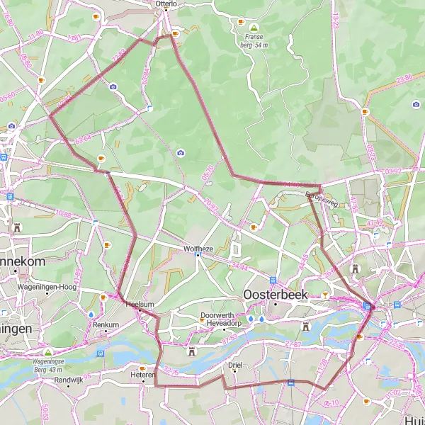 Map miniature of "Elden to Oud Reemst Gravel Route" cycling inspiration in Gelderland, Netherlands. Generated by Tarmacs.app cycling route planner