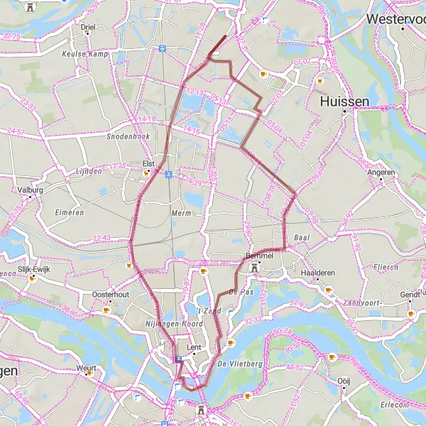 Map miniature of "Bemmel Gravel Loop" cycling inspiration in Gelderland, Netherlands. Generated by Tarmacs.app cycling route planner