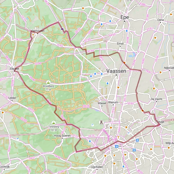 Miniatuurkaart van de fietsinspiratie "Gravelroute door de Veluwe" in Gelderland, Netherlands. Gemaakt door de Tarmacs.app fietsrouteplanner