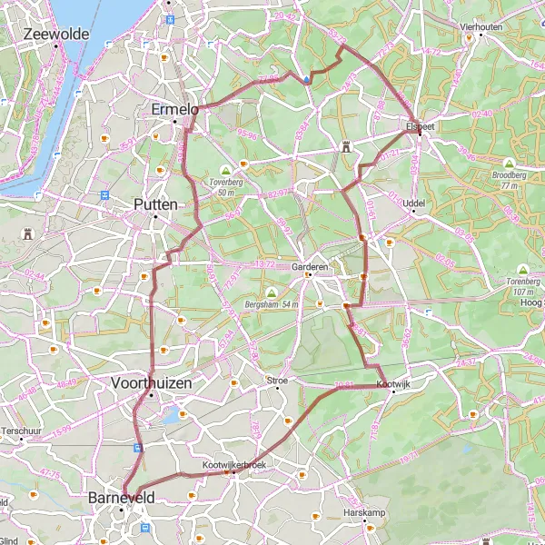 Miniatuurkaart van de fietsinspiratie "Gravelroute De Beek en Haspelberg" in Gelderland, Netherlands. Gemaakt door de Tarmacs.app fietsrouteplanner