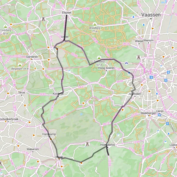 Map miniature of "Elspeet to Uddel Round-Trip" cycling inspiration in Gelderland, Netherlands. Generated by Tarmacs.app cycling route planner