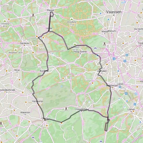 Map miniature of "Elspeet and Beyond" cycling inspiration in Gelderland, Netherlands. Generated by Tarmacs.app cycling route planner