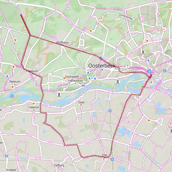 Miniatuurkaart van de fietsinspiratie "Verborgen Schatten van de Veluwe" in Gelderland, Netherlands. Gemaakt door de Tarmacs.app fietsrouteplanner