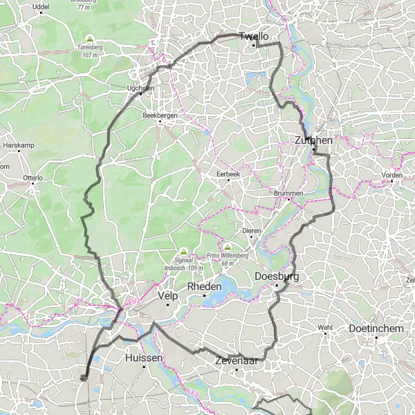 Map miniature of "Cycling Adventure to Belvedère" cycling inspiration in Gelderland, Netherlands. Generated by Tarmacs.app cycling route planner