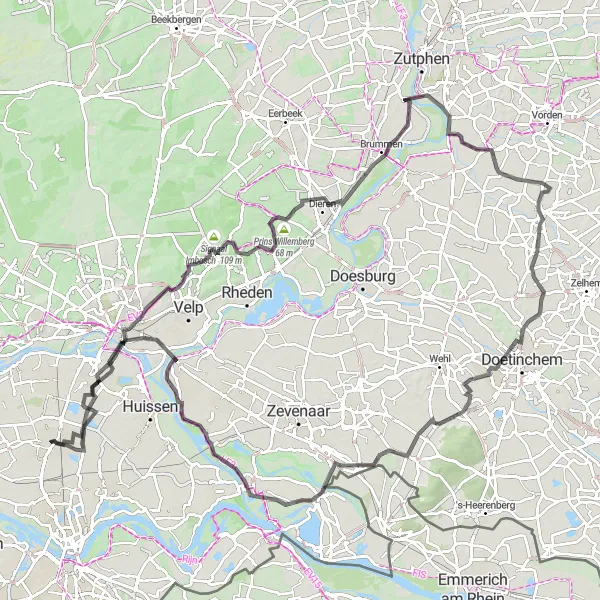 Miniatuurkaart van de fietsinspiratie "Rondje langs historische bezienswaardigheden in Gelderland" in Gelderland, Netherlands. Gemaakt door de Tarmacs.app fietsrouteplanner