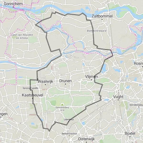 Miniatuurkaart van de fietsinspiratie "Kerkwijk en Kaatsheuvel Route" in Gelderland, Netherlands. Gemaakt door de Tarmacs.app fietsrouteplanner