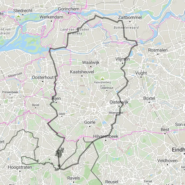 Map miniature of "Gameren to Uitkijktoren Loop" cycling inspiration in Gelderland, Netherlands. Generated by Tarmacs.app cycling route planner