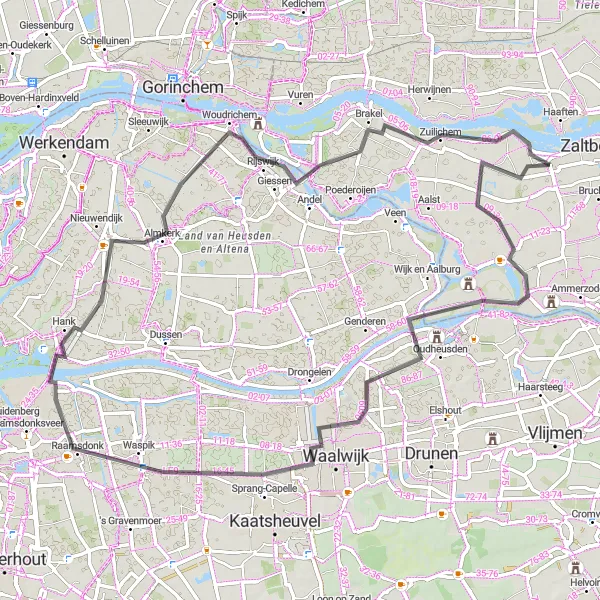 Miniatuurkaart van de fietsinspiratie "Delwijnen en Raamsdonk Route" in Gelderland, Netherlands. Gemaakt door de Tarmacs.app fietsrouteplanner