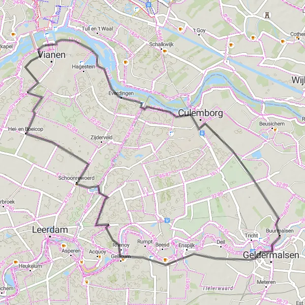 Map miniature of "The Countryside Loop" cycling inspiration in Gelderland, Netherlands. Generated by Tarmacs.app cycling route planner