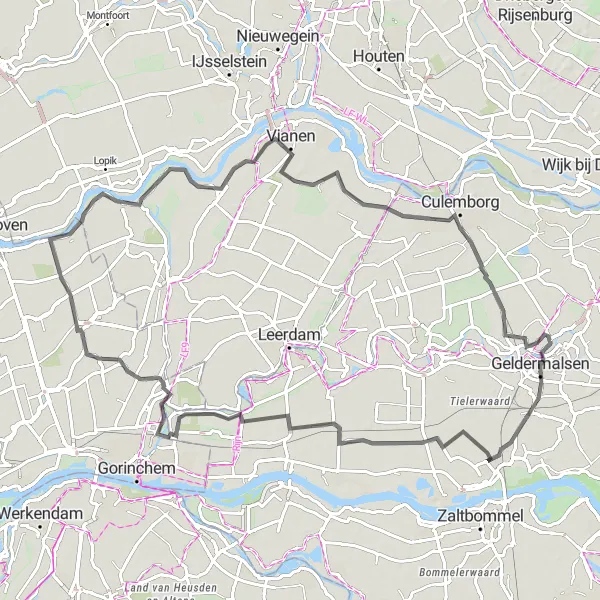 Miniatuurkaart van de fietsinspiratie "Route Geldermalsen - Buurmalsen" in Gelderland, Netherlands. Gemaakt door de Tarmacs.app fietsrouteplanner