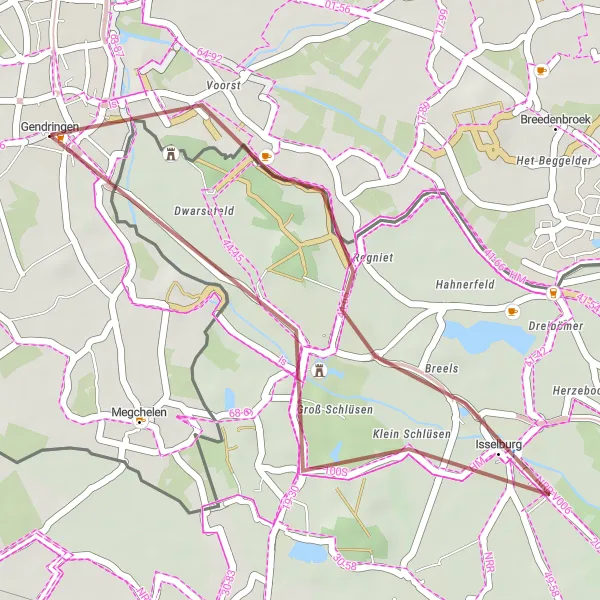 Miniatuurkaart van de fietsinspiratie "Gravelroute rond Gendringen" in Gelderland, Netherlands. Gemaakt door de Tarmacs.app fietsrouteplanner