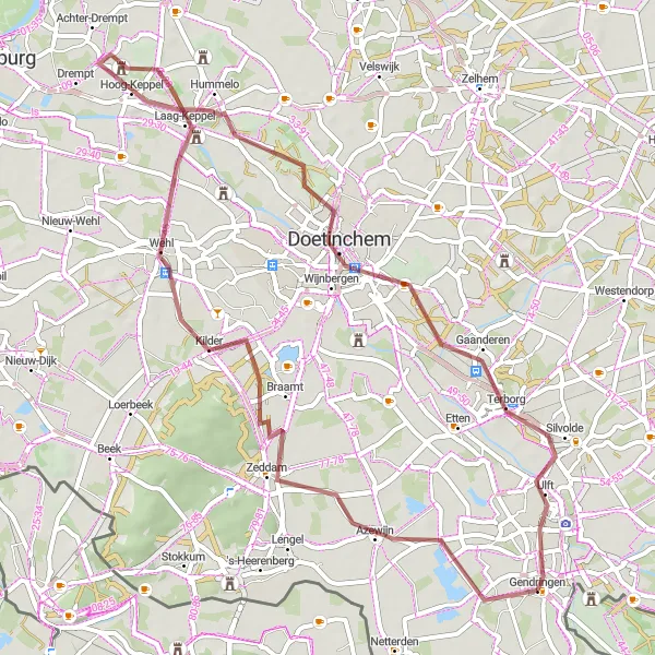 Map miniature of "Gravel Adventure" cycling inspiration in Gelderland, Netherlands. Generated by Tarmacs.app cycling route planner