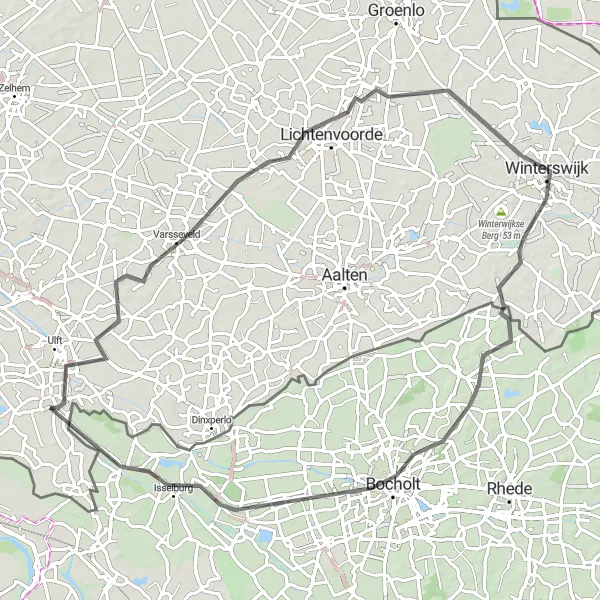 Map miniature of "Winterswijk Adventure" cycling inspiration in Gelderland, Netherlands. Generated by Tarmacs.app cycling route planner