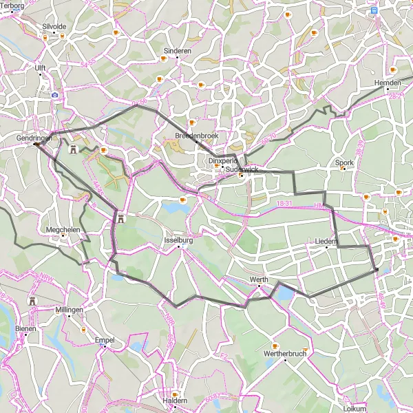 Map miniature of "Historic Castles Tour" cycling inspiration in Gelderland, Netherlands. Generated by Tarmacs.app cycling route planner