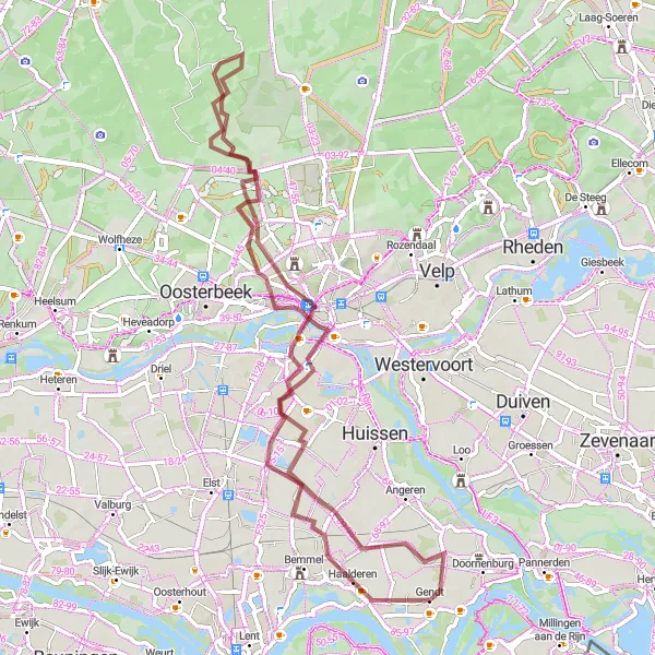 Miniatuurkaart van de fietsinspiratie "Gravelroute naar Kapel" in Gelderland, Netherlands. Gemaakt door de Tarmacs.app fietsrouteplanner