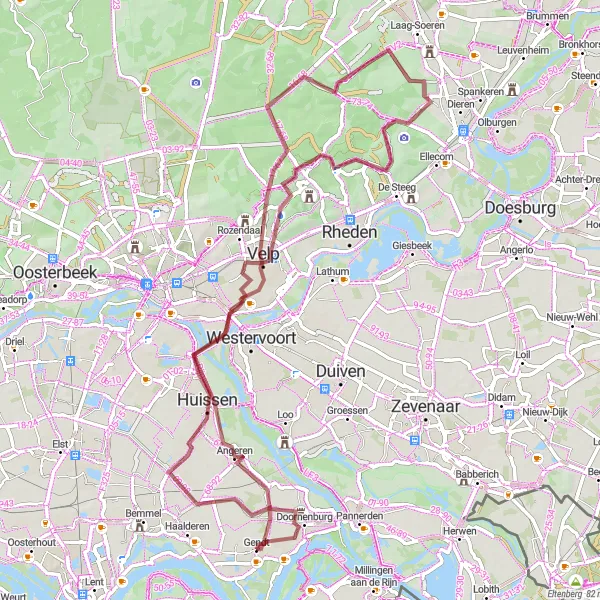 Map miniature of "Gendt Gravel Exploration" cycling inspiration in Gelderland, Netherlands. Generated by Tarmacs.app cycling route planner