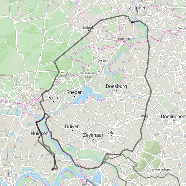Miniatuurkaart van de fietsinspiratie "Wegroute naar Pannerden" in Gelderland, Netherlands. Gemaakt door de Tarmacs.app fietsrouteplanner