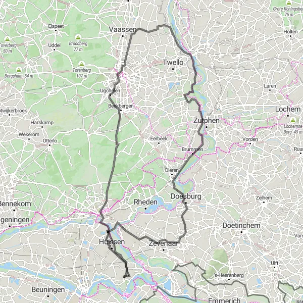 Map miniature of "Gendt Great Arnhem Loop" cycling inspiration in Gelderland, Netherlands. Generated by Tarmacs.app cycling route planner