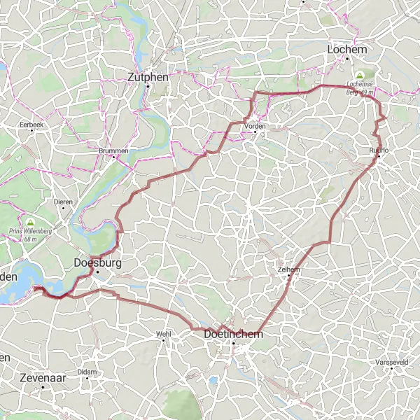 Map miniature of "Discovering Steenderen and the Kale Berg" cycling inspiration in Gelderland, Netherlands. Generated by Tarmacs.app cycling route planner