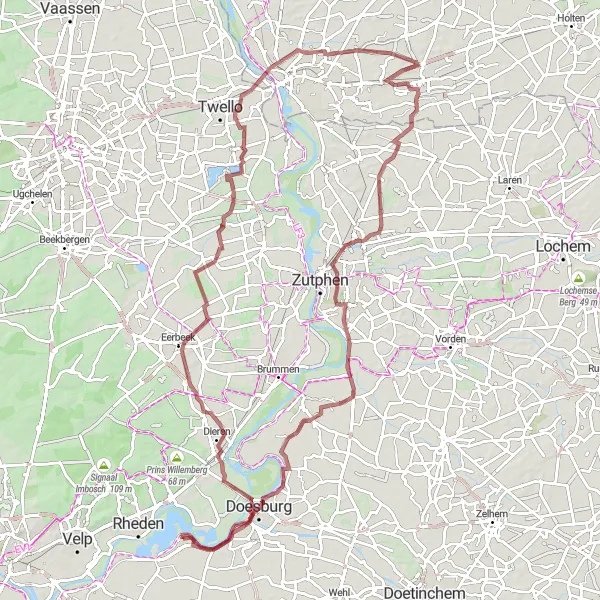 Map miniature of "Off-Road Excursion to Bathmen and Baak" cycling inspiration in Gelderland, Netherlands. Generated by Tarmacs.app cycling route planner