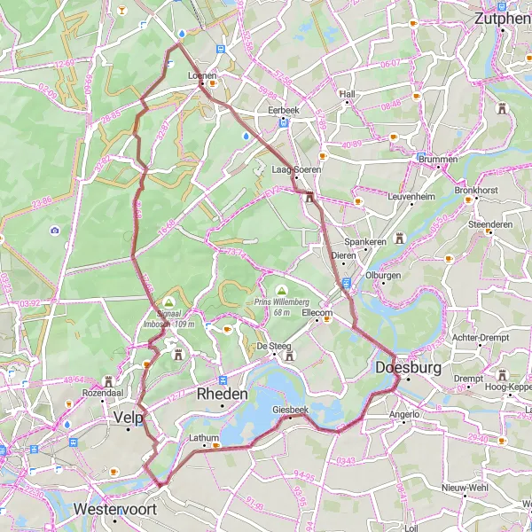 Map miniature of "Lathum Gravel Adventure" cycling inspiration in Gelderland, Netherlands. Generated by Tarmacs.app cycling route planner