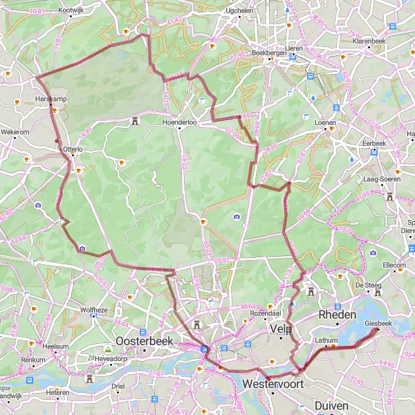 Map miniature of "Wild Beauty of Gelderland" cycling inspiration in Gelderland, Netherlands. Generated by Tarmacs.app cycling route planner