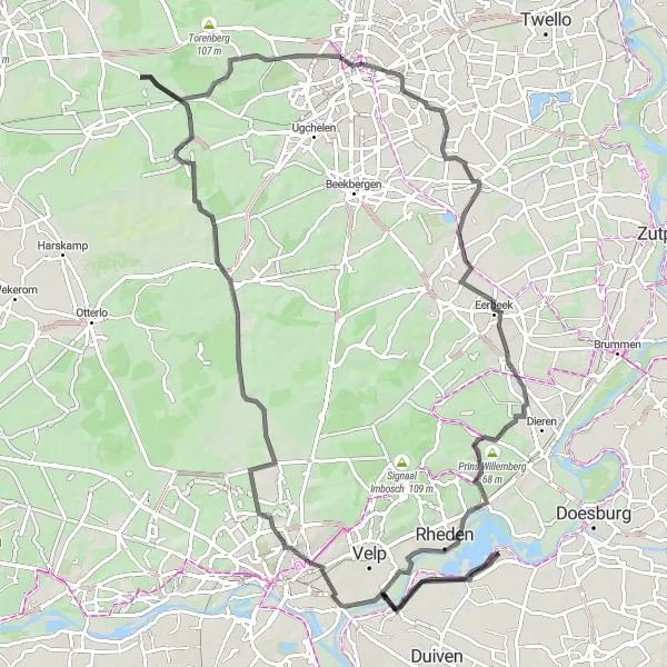 Map miniature of "The Ultimate Road Challenge" cycling inspiration in Gelderland, Netherlands. Generated by Tarmacs.app cycling route planner