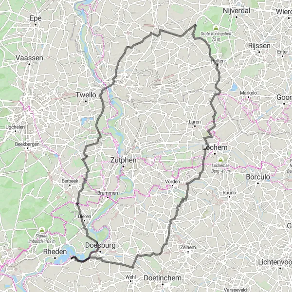 Map miniature of "Scenic Road Cycling Adventure in Hall and Heeten" cycling inspiration in Gelderland, Netherlands. Generated by Tarmacs.app cycling route planner