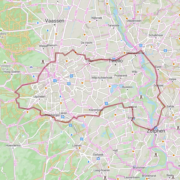 Map miniature of "Zutphen and Beyond" cycling inspiration in Gelderland, Netherlands. Generated by Tarmacs.app cycling route planner