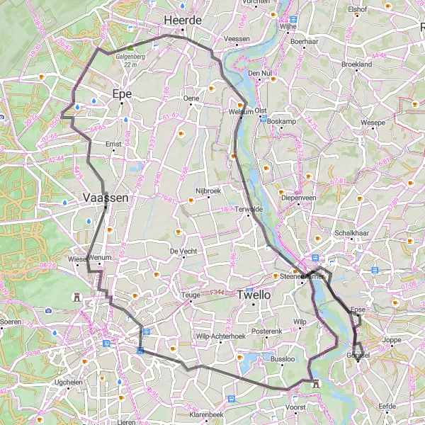 Map miniature of "Castles and Countryside" cycling inspiration in Gelderland, Netherlands. Generated by Tarmacs.app cycling route planner